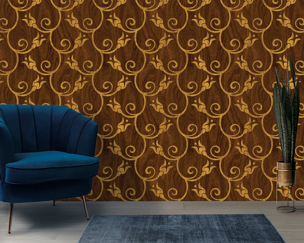 Carved geometric pattern on wood background seamless texture Wallpaper decorative masterpiece for home decor